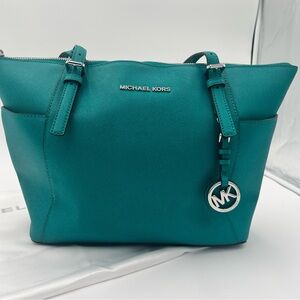 Michael Kors Blue Tote Bag with Leather Handles